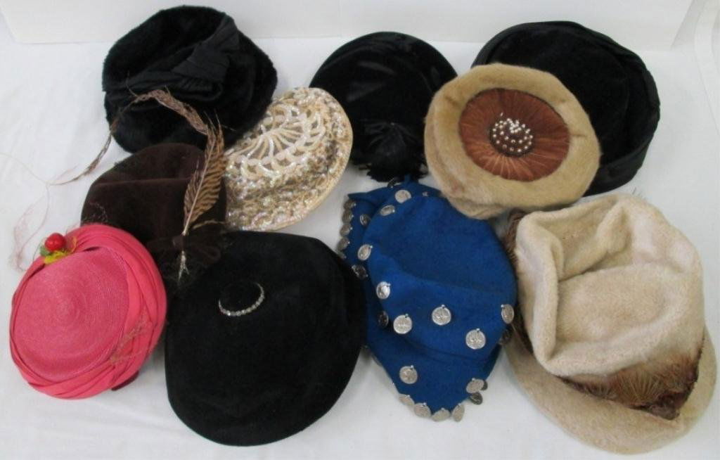 LARGE VINTAGE HAT COLLECTION: Mr. Johns, Lazarus Piroutte, Wiener Clode, Baker, Dachettes by Lilly Dache, Martha Raith, Justine, Flechet, Modern Miss BB Ruth, Helen Joyce Duchess, Marche Exclusive.