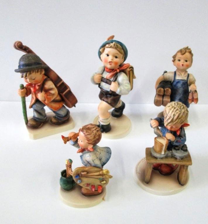 (5) GOEBEL HUMMEL FIGURINES: #143 "Boots", #345 "A Fair Measure", #304 "The Artist", #89 "The Little Cellist", #82 "Schoolboy".