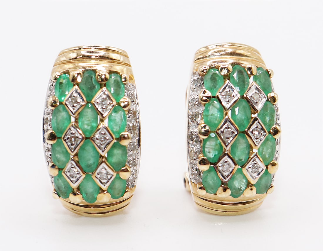 14K YELLOW GOLD EMERALD & DIAMOND EARRINGS (1 of 4)