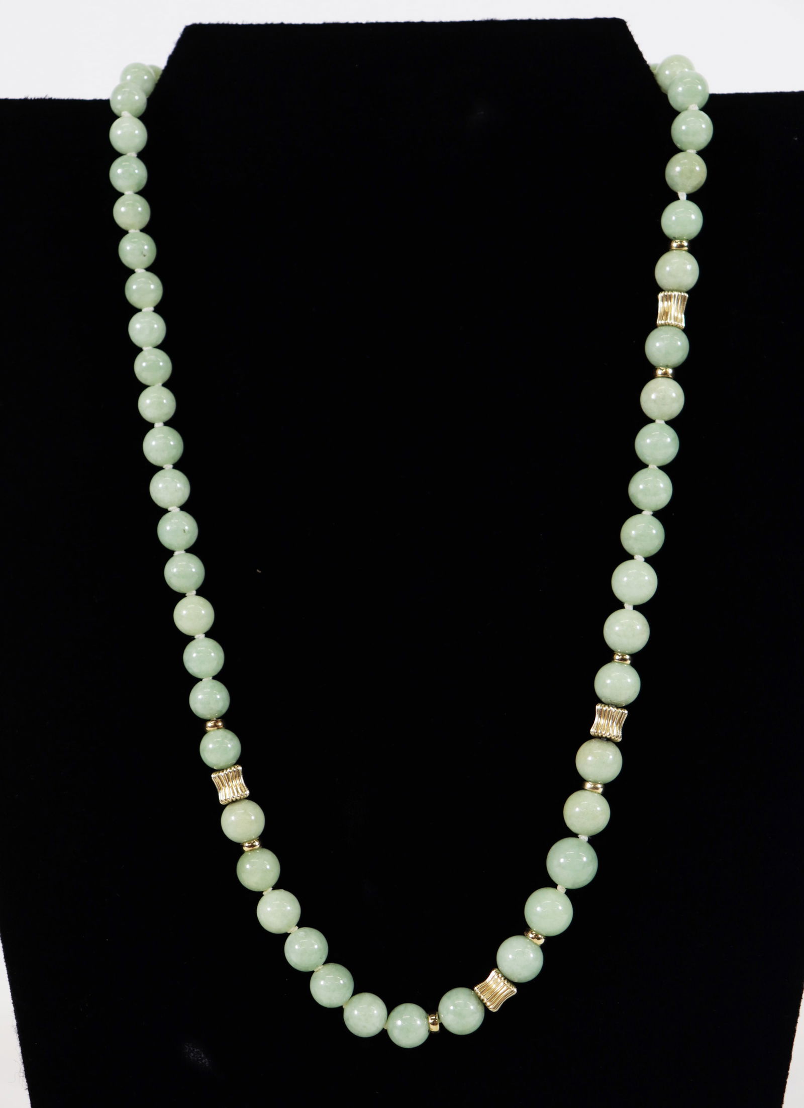 14K CHINESE JADE BEADED NECKLACE - 1960's (1 of 5)