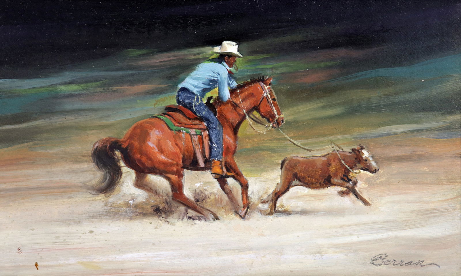 ROBERT BERRAN COWBOY LASSOING CALF PAINTING (1 of 4)