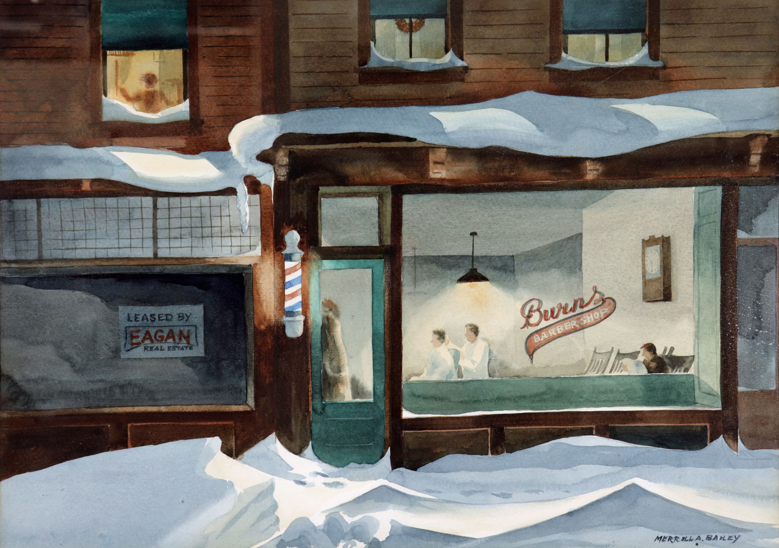 MERRILL BAILEY 1950'S BARBER SHOP NY WATERCOLOR (1 of 6)