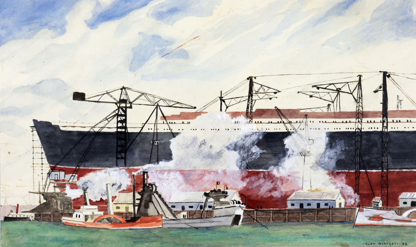 CLAY BARTLETT 1938 SHIP BUILDING PAINTING (1 of 5)