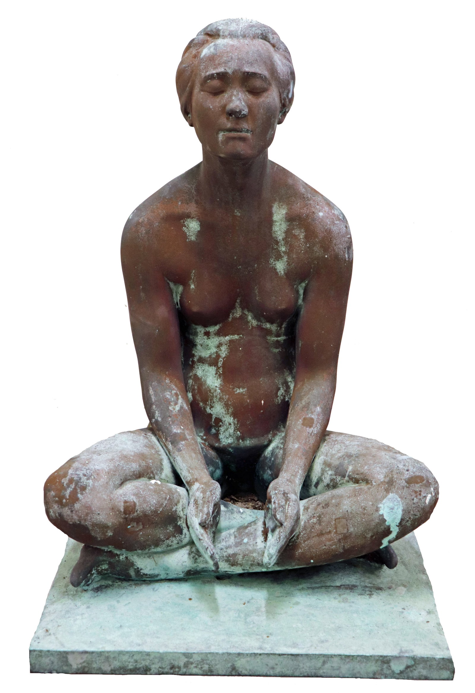 ALEXANDER OPPLER BRONZE FEMALE SCULPTURE 1922: Alexander Oppler (German, 1869-1937) Bronze sculpture of a nude seated woman in a meditating pose. Signed on side and dated 1922. Measures 22.5" tall 17" x 14.75" at base. Alexander Oppler (10 Februar