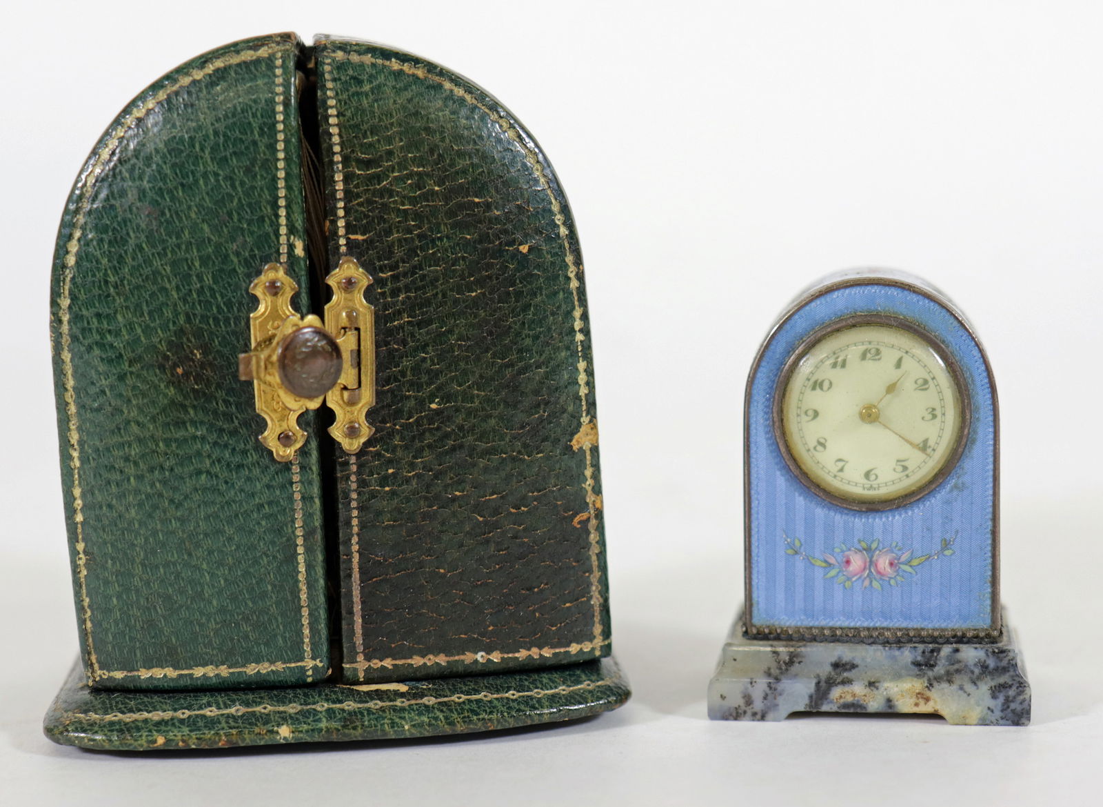 MINIATURE GENEVA STERLING ENAMEL CLOCK IN CASE (1 of 10)