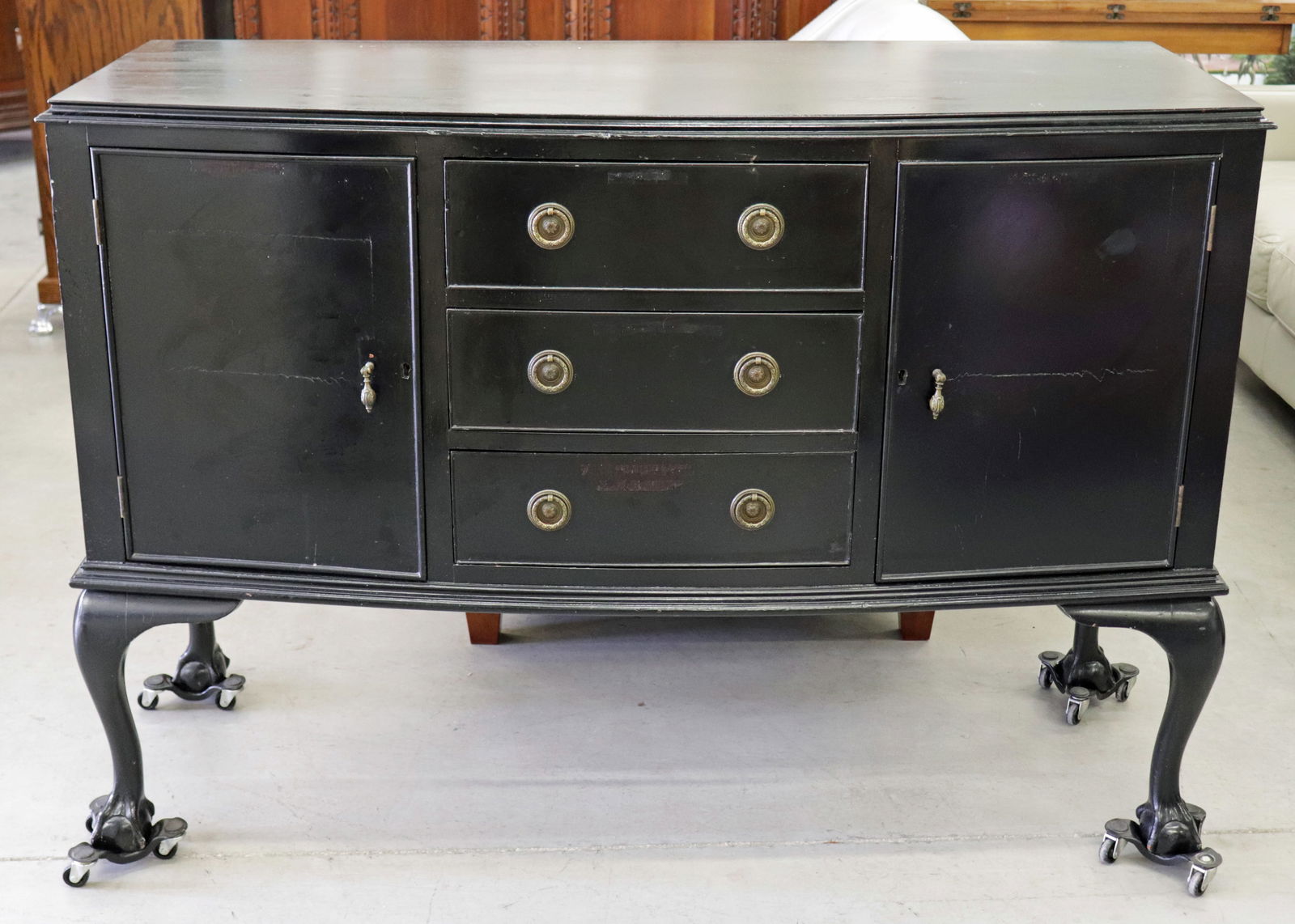 BLACK CHIPPENDALE STYLE SIDEBOARD (1 of 2)