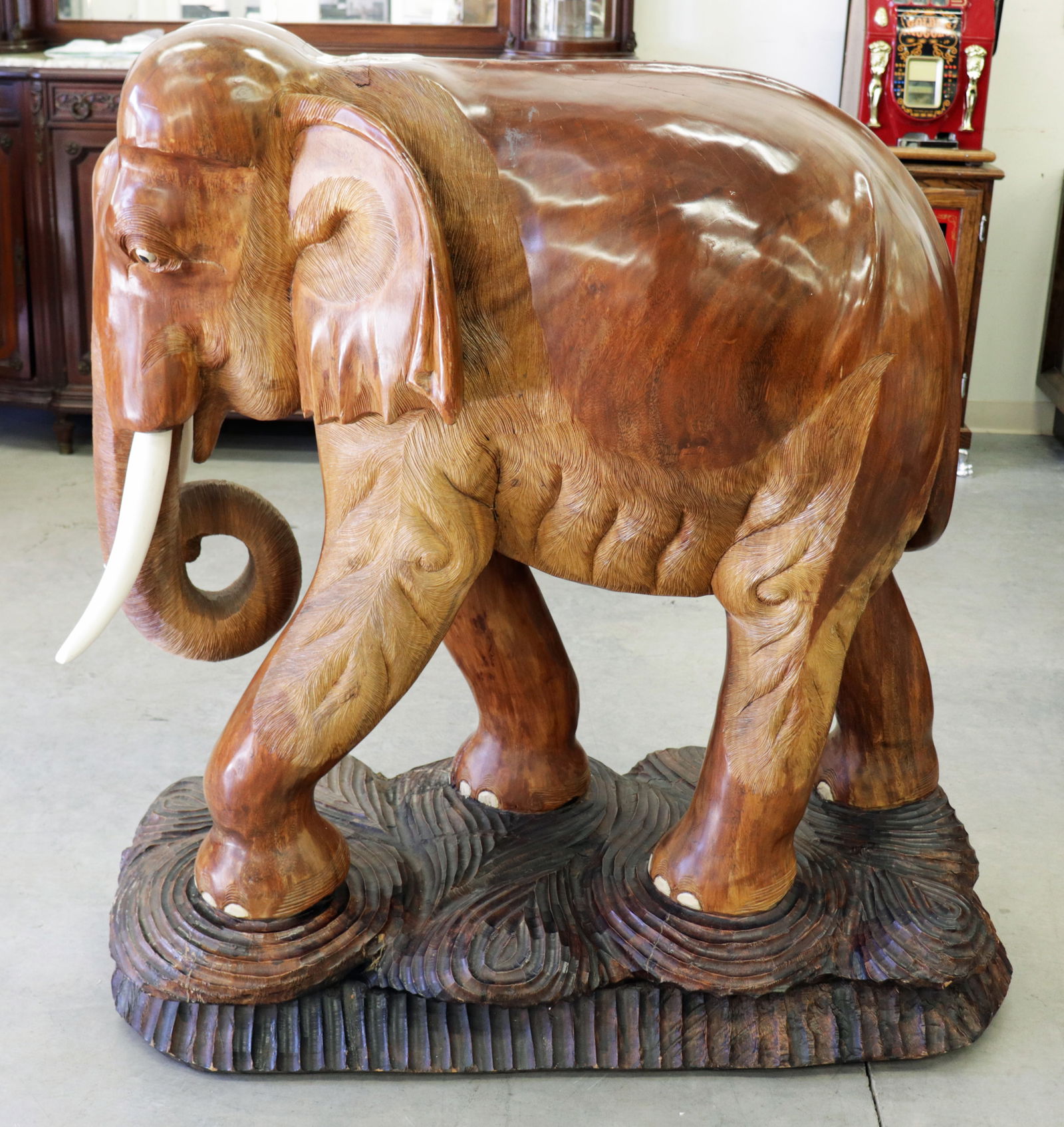 LARGE CARVED WOOD ELEPHANT (1 of 7)