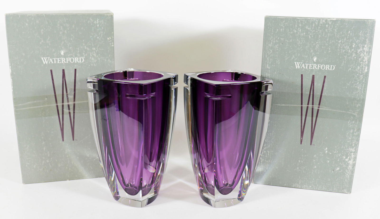 PAIR OF AMETHYST WATERFORD CRYSTAL VASES (1 of 2)
