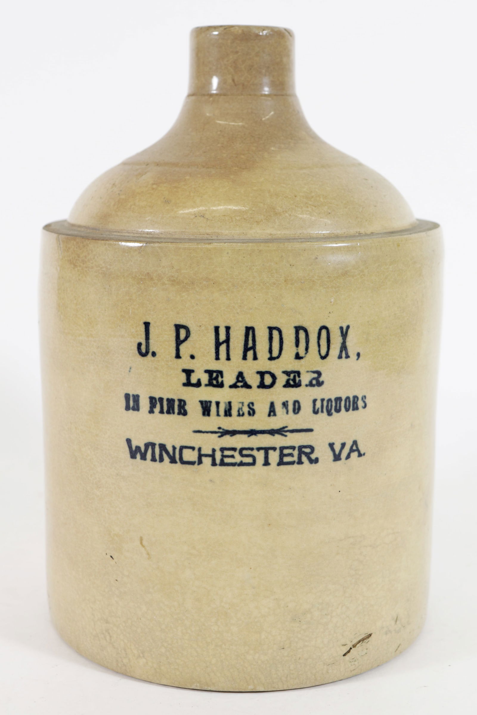 19th C WHISKEY JUG - J.P. HADDOX WINCHESTER VA (1 of 4)
