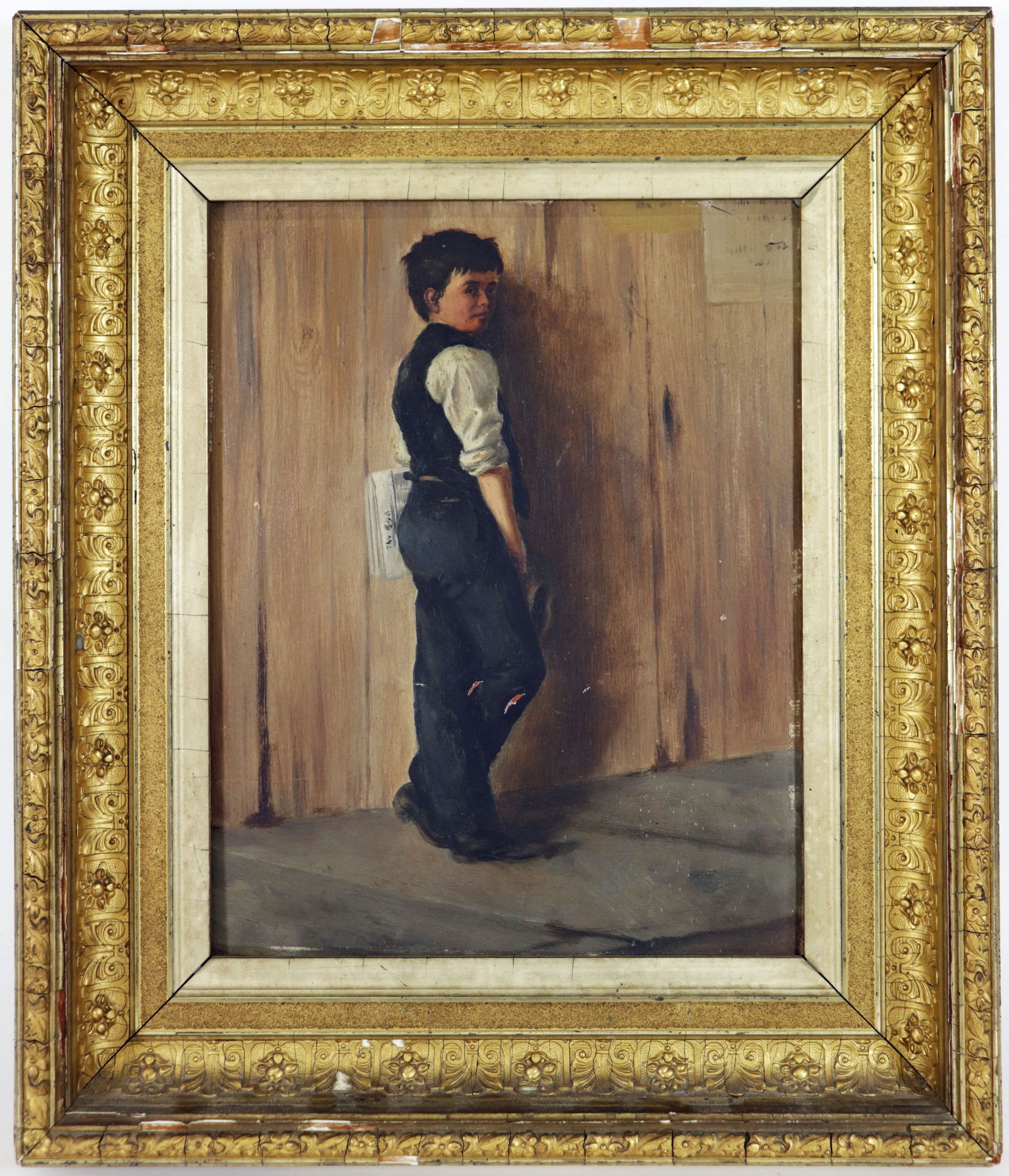 YOUNG NEWSBOY "HOLDING NEWSPAPER" PAINTING (1 of 3)