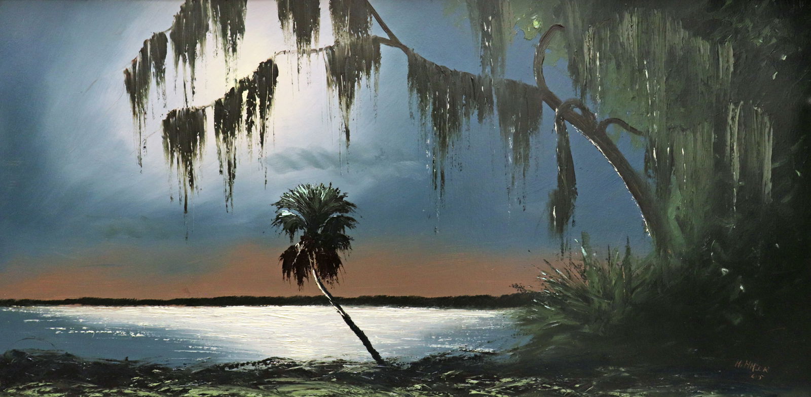 ALFRED HAIR 1965 NIGHT RIVER PALM HIGHWAYMEN PAINTING (1 of 6)
