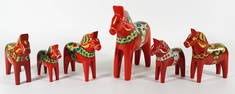 SET OF (6) SWEDISH HAND PAINTED WOODEN DALA HORSES