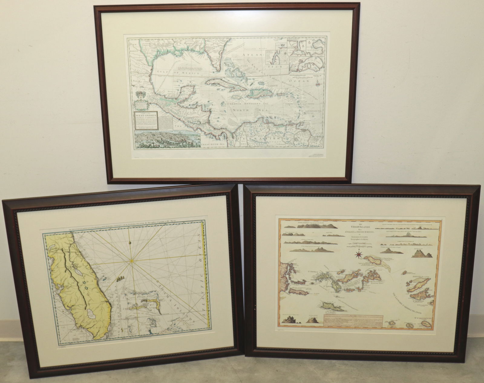 (3) FRAMED MAPS - FLORIDA GULF, WEST INDIES, VIRGIN ISLANDS (1 of 4)
