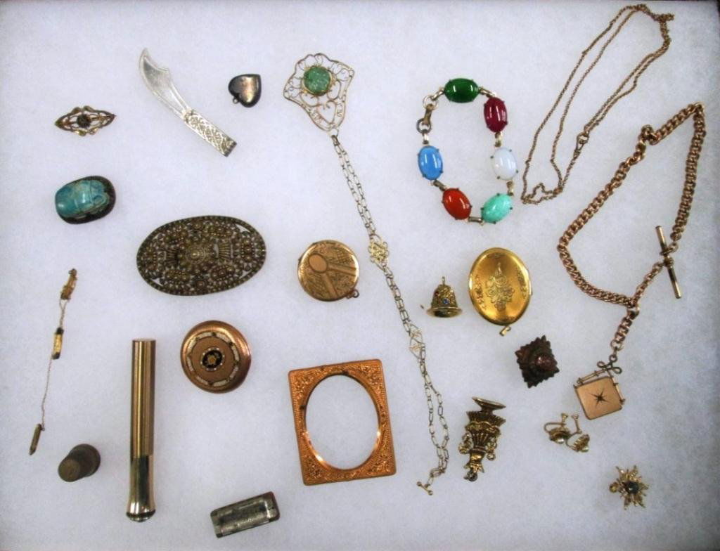 VINTAGE AND ANTIQUE JEWELRY: Gold, gold filled, sterling, and more.