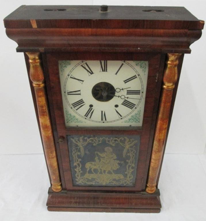 ANTIQUE SETH THOMAS 8 DAY CLOCK: 25" tall. 15" X 4 1/2" wide.