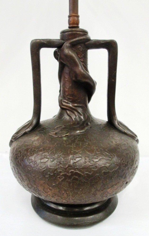 OLIVE KOOKEN ART DECO FIGURAL LAMP: Signed Olive Kooken. Base 10" tall. Nude figure circles around base.