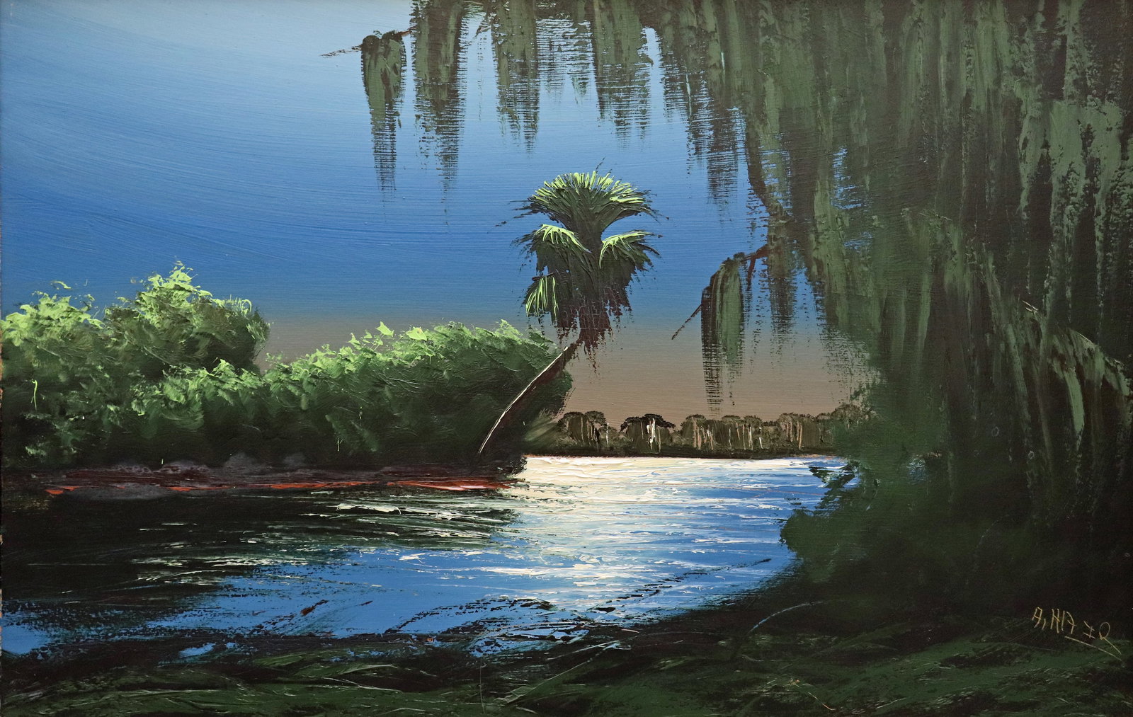ALFRED HAIR NIGHT RIVER PALM HIGHWAYMEN PAINTING (1 of 5)