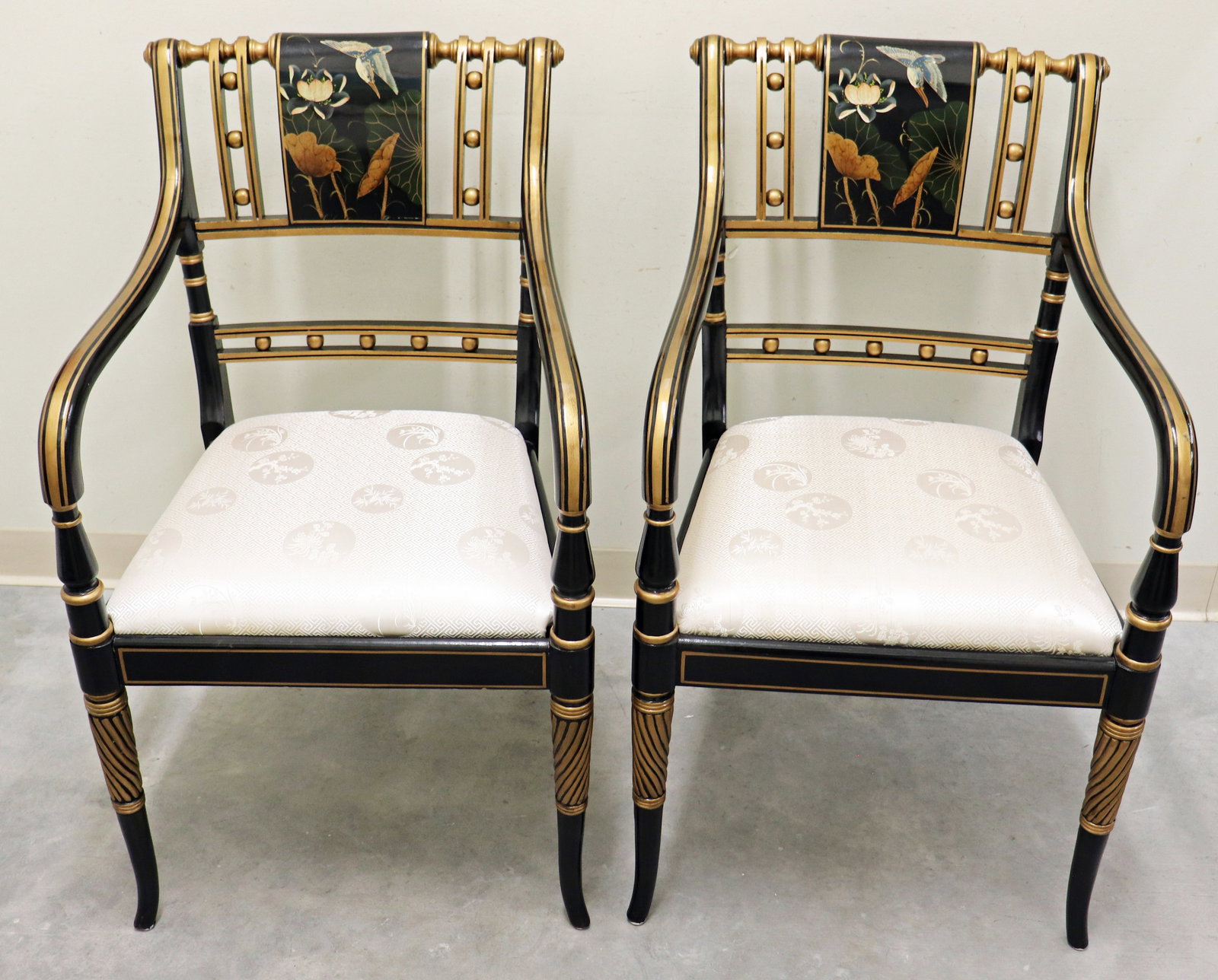 (2) BLACK LACQUER REGENCY STYLE ARMCHAIRS (1 of 4)