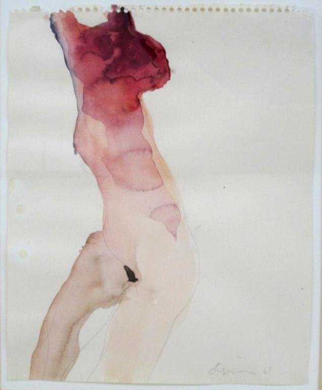 NATHAN OLIVEIRA WATERCOLOR PAINTING: Nathan Oliveira (1928-2010). Signed lower right and dated 61' - measures 10" x 8" Provenance: Richard Gray Gallery in Chicago.
