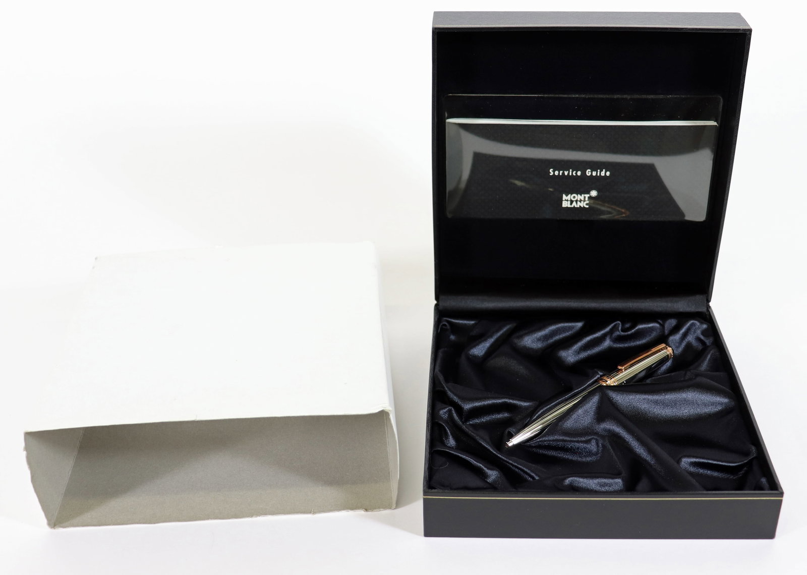 MONTBLANC 1924 PINSTRIPE 75TH ANNIVERSARY PEN: Mont Blanc Meisterstuck Solitaire ballpoint pen. Limited Anniversary edition pinstripe pen numbered 972. Includes original box.