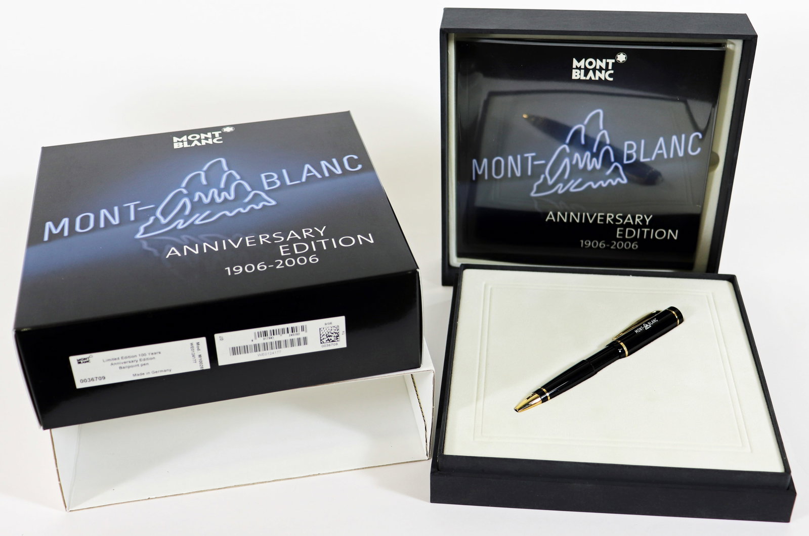 MONTBLANC 100 YEARS ANNIVERSARY BALLPOINT PEN: Mont Blanc 100 Years 1906-2006 Anniversary Edition ballpoint pen with original box.