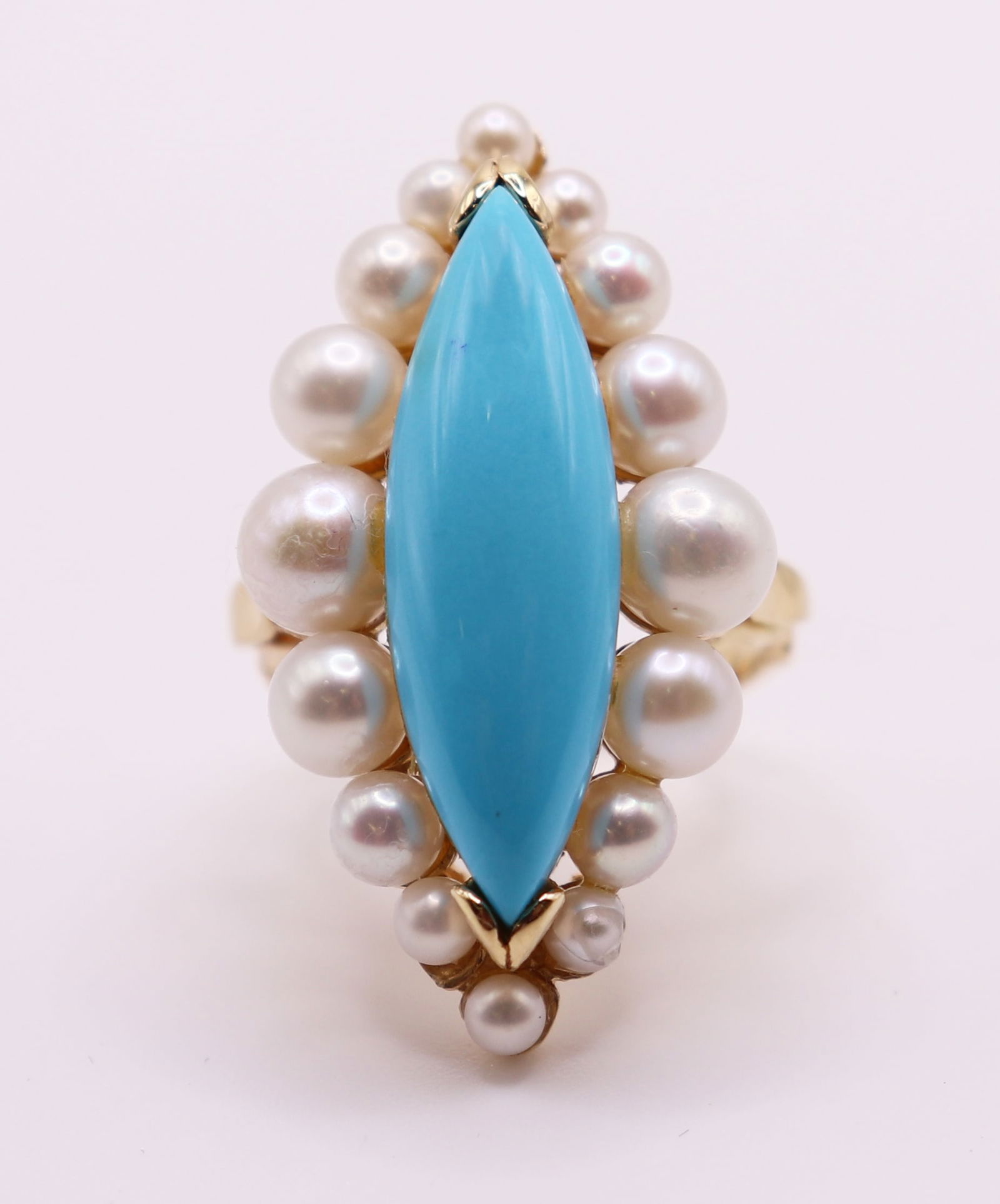VINTAGE 14K PERSIAN TURQUOISE AND PEARL RING (1 of 3)