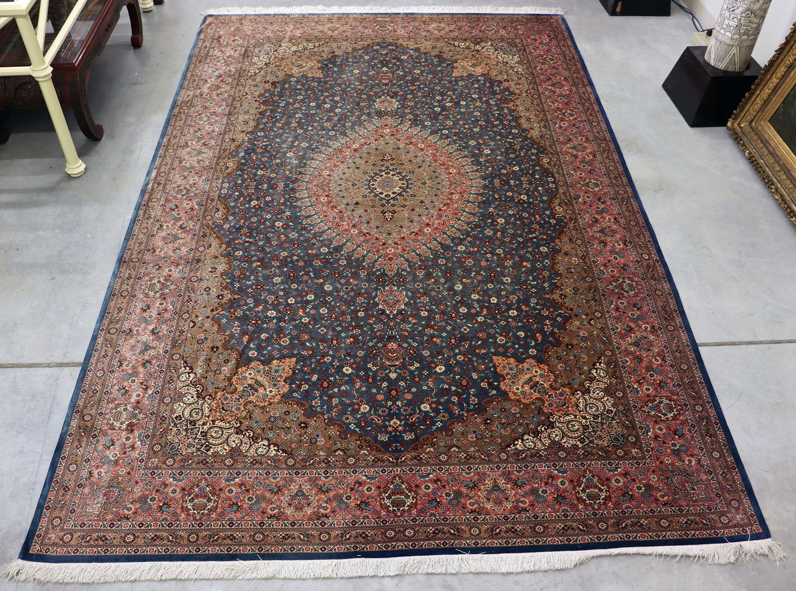 FINE HAND MADE SIGNED QUM RUG - BLUE BORDER (1 of 8)