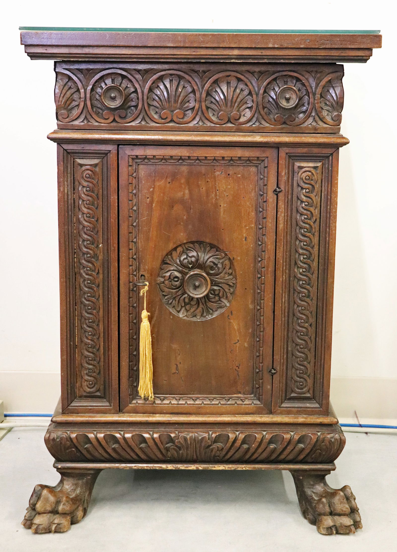 19TH CENTURY ITALIAN CARVED WALNUT SIDE CABINET (1 of 3)
