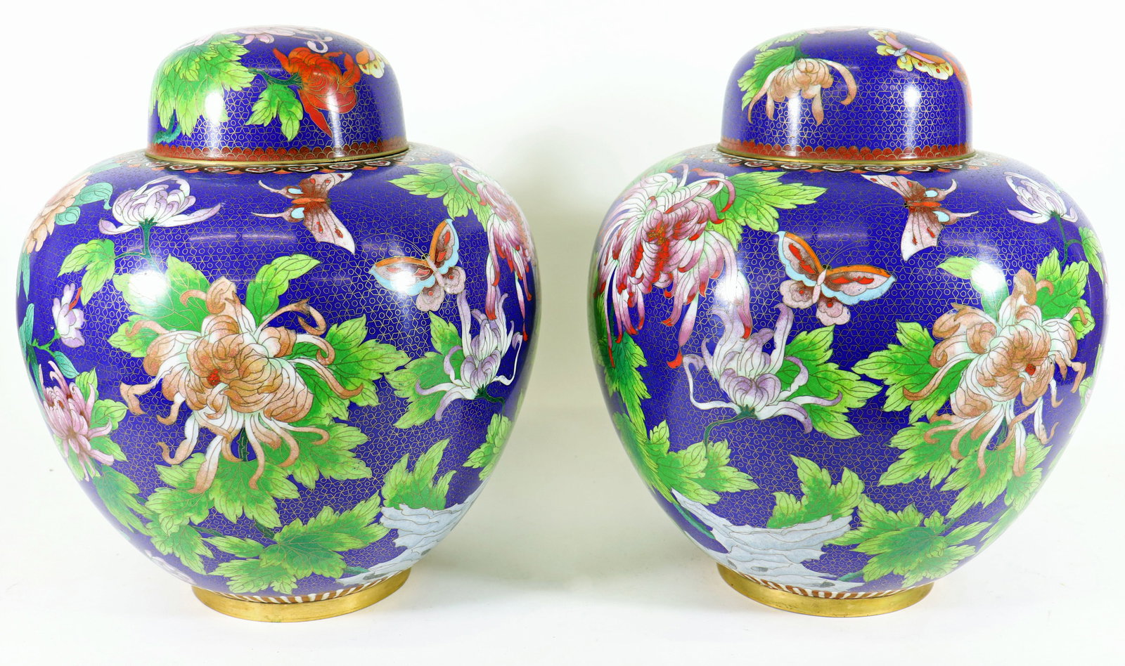 (2) FLORAL CLOISONNE LIDDED VASES (1 of 3)