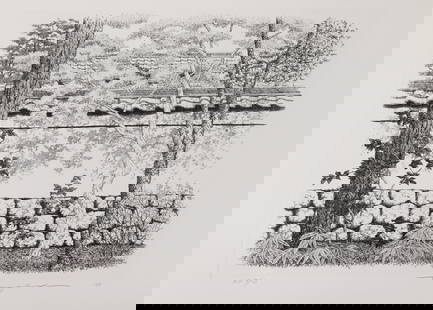 TANAKA RYOHEI MUD WALL ARTIST PROOF ETCHING: Tanaka Ryohei (1933-2019) Black & White Etching on paper titled " Mud Wall No. 4". Pencil signed, dated 05', and numbered A/P 8/10. Measures 19/5" x 16", unframed.