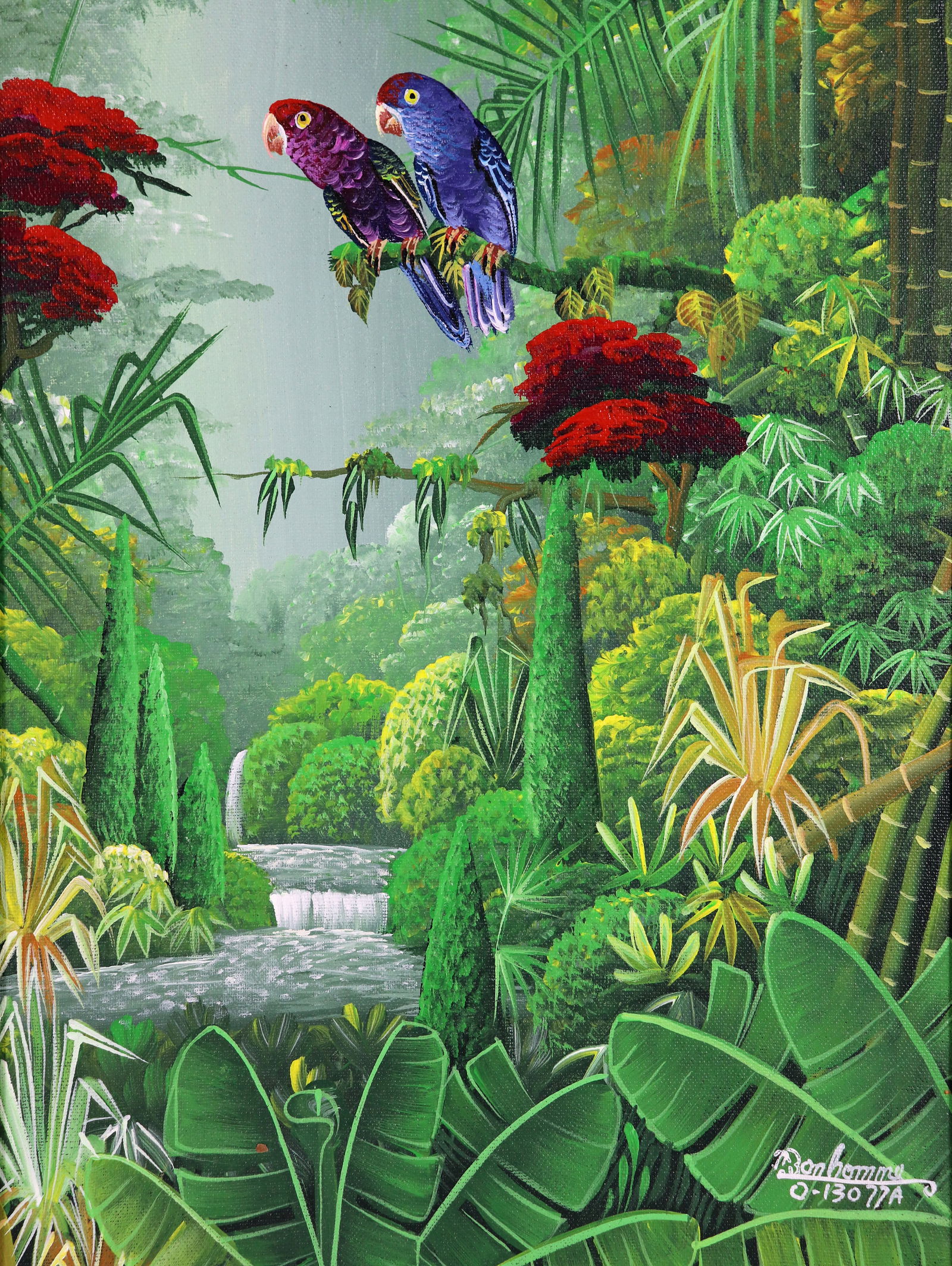 ALBOTT BONHOMME HAITIAN JUNGLE BIRDS PAINTING (1 of 4)