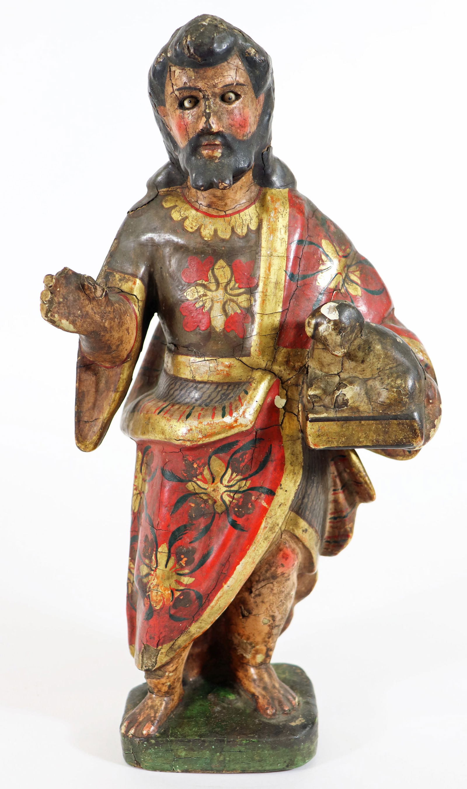 19th C. "JESUS WITH LAMB" WOOD POLYCHROME SANTO (1 of 5)