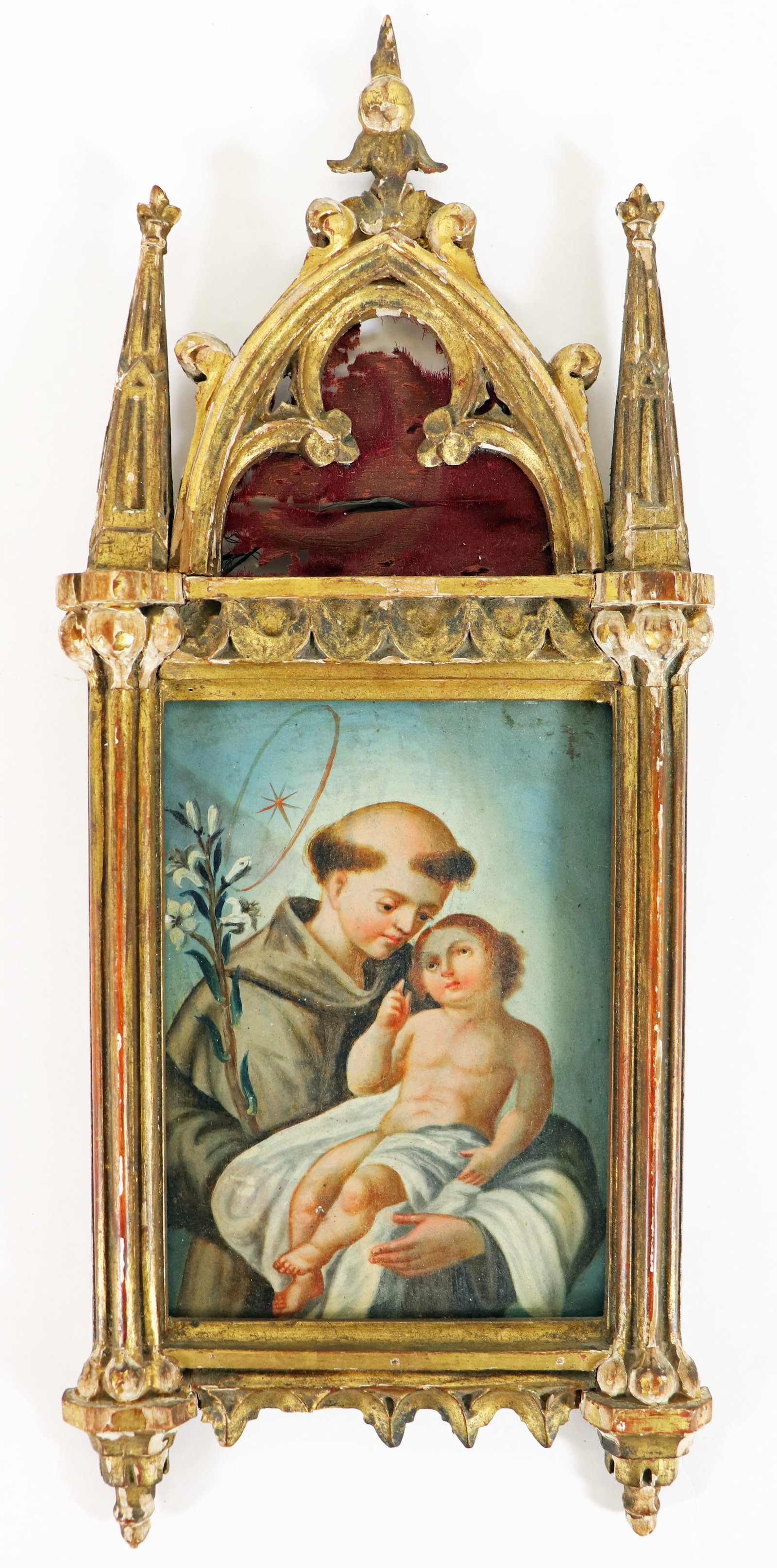 19th C. TIN RETABLO SAN ANTONIO de PADUA (1 of 3)