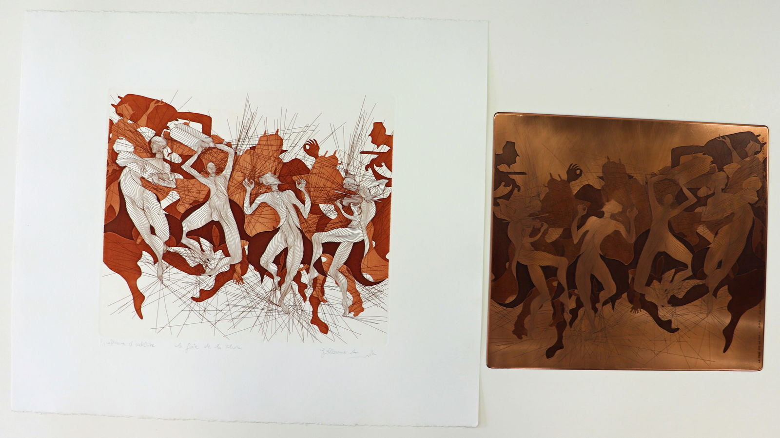 GUILLAUME AZOULAY ENGRAVING & PLATE "LA JOIE' (1 of 5)