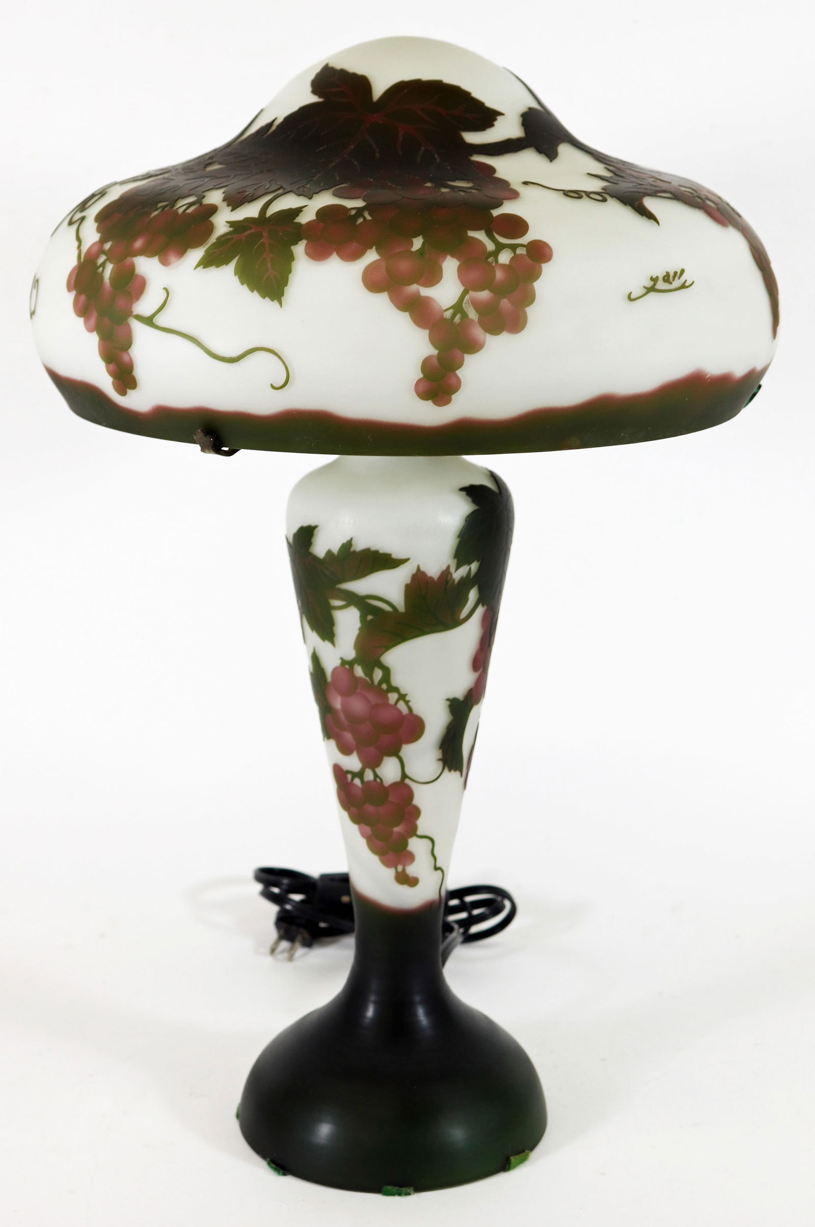 GALLE' STYLE GLASS TABLE LAMP WHITE GRAPE VINE (1 of 3)