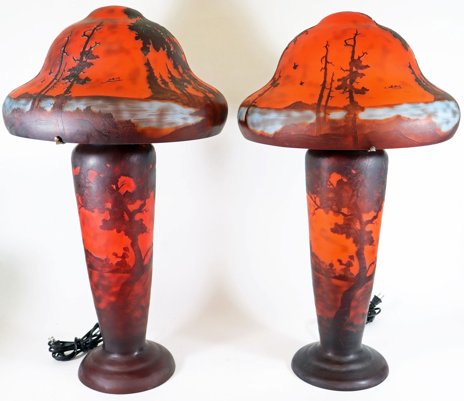 (2) GALLE STYLE CAMEO GLASS TALL LAMPS RED/BLACK (1 of 4)