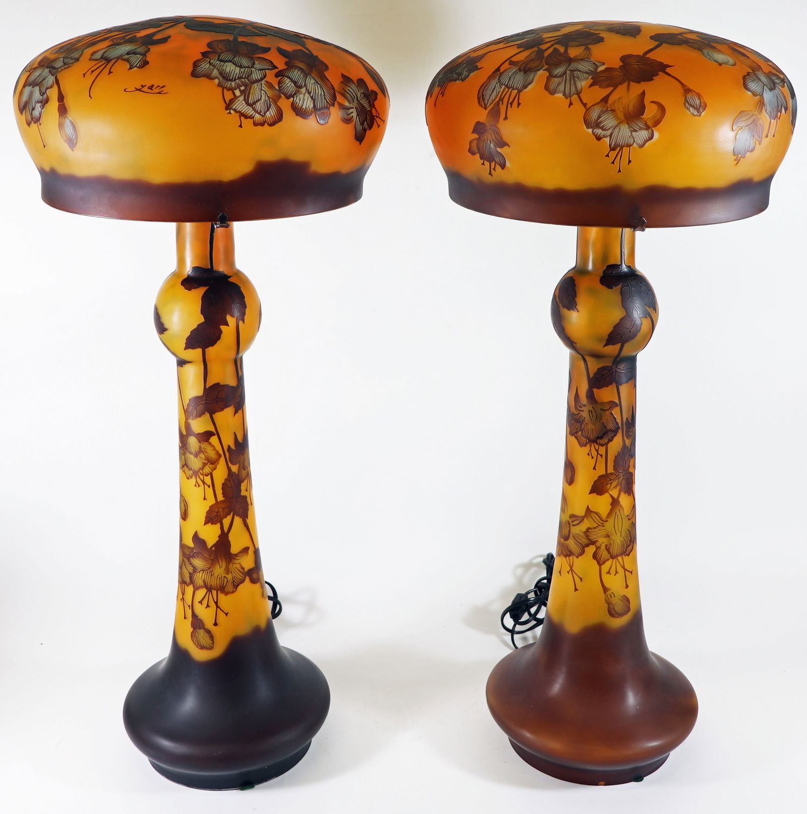 (2) GALLE STYLE CAMEO GLASS TALL LAMPS DARK ORANGE (1 of 3)