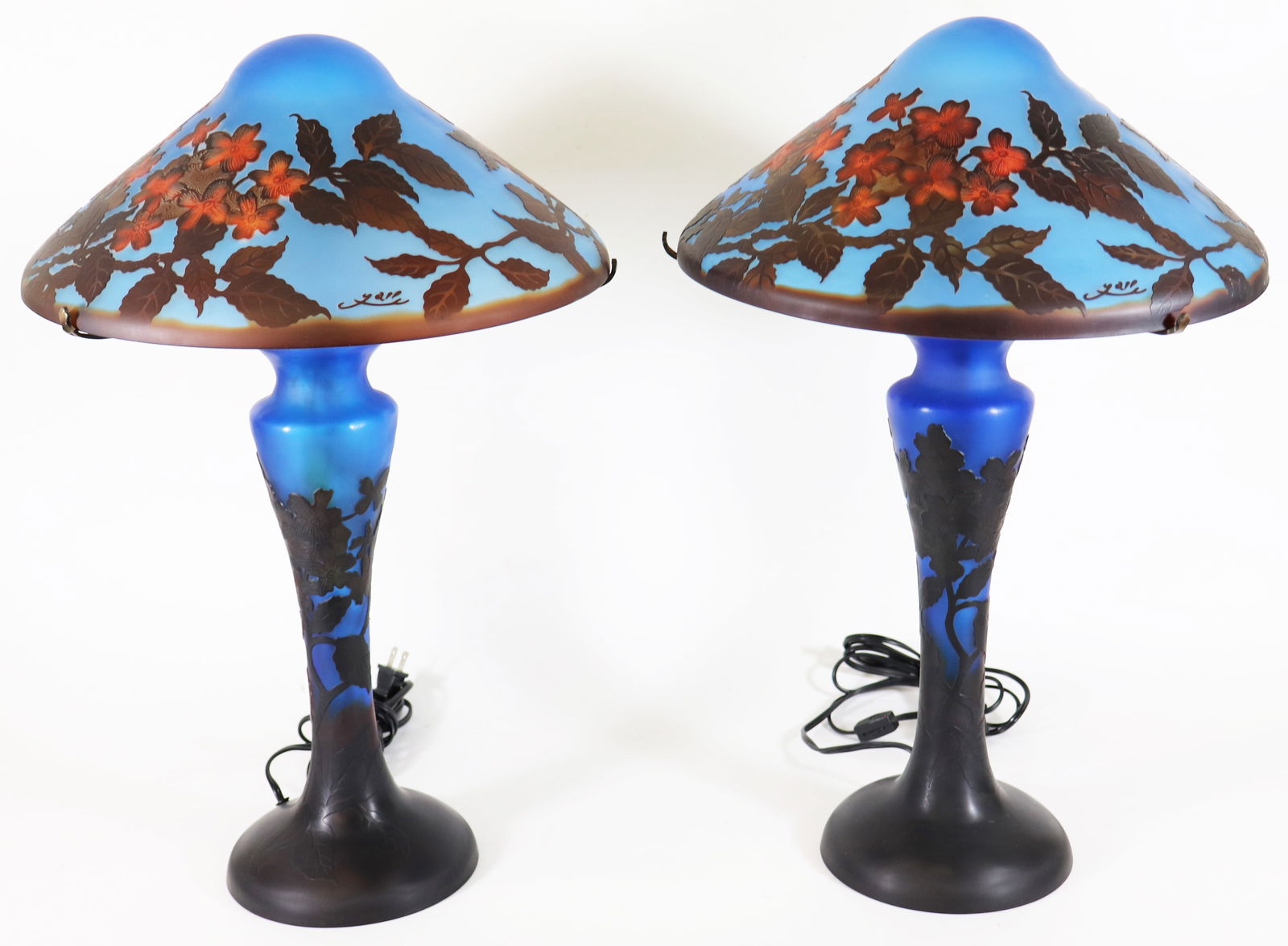 (2) GALLE' STYLE GLASS TABLE LAMPS DARK BLUE (1 of 3)