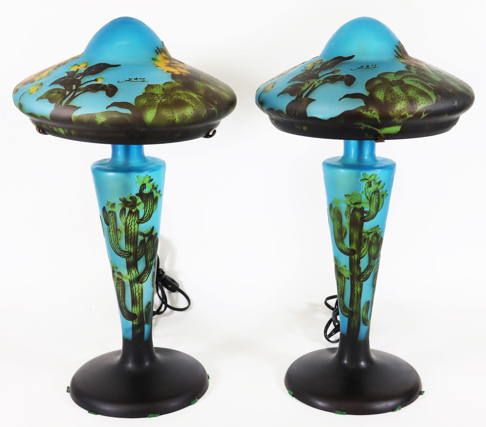 (2) GALLE' STYLE GLASS TABLE LAMPS LIGHT BLUE (1 of 3)