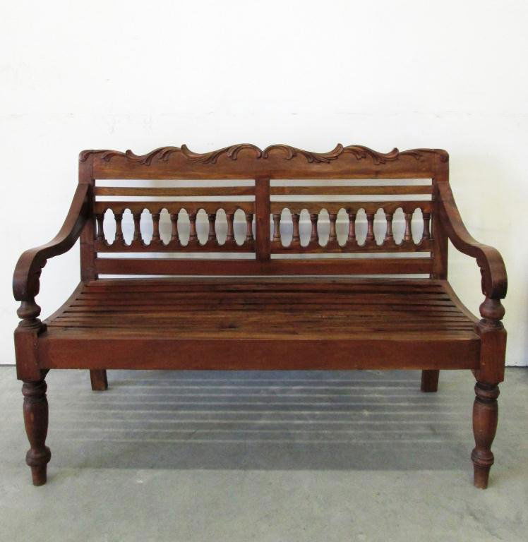 ANTIQUE CARVED MAHOGANY WOOD BENCH Mar 16, 2013 Vero Beach Auction