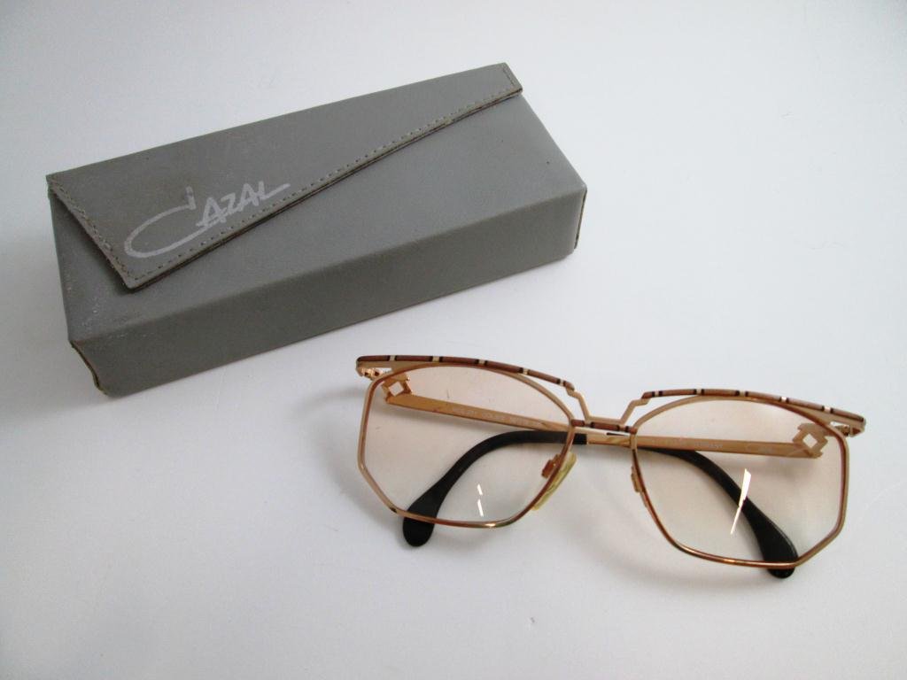 VINTAGE GOLD ENAMELED CAZAL EYEGLASSES: Marked mod 271 col 522. Frames 5 1/2" wide. With case. Missing one nose rest.