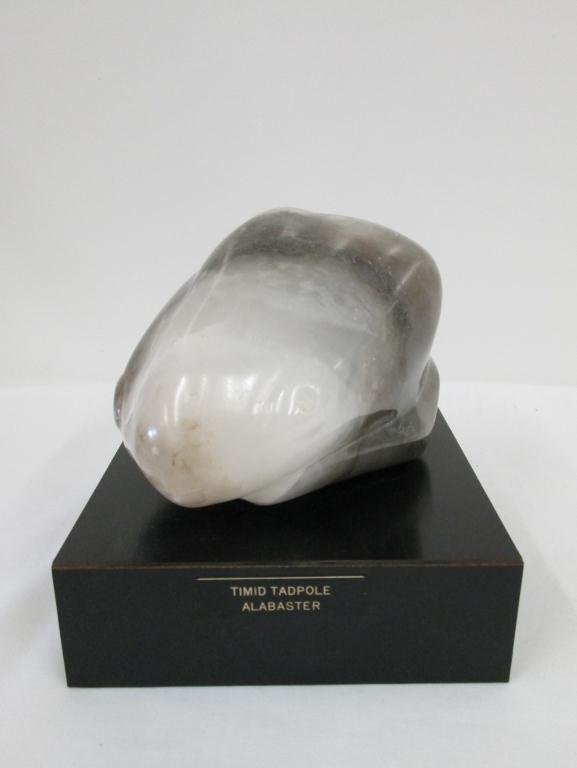JANE BOTSFORD ARMSTRONG SCULPTURE: Jane Armstrong (American b. 1921) Tittled: Timid tadpole alabaster. Measures 5 1/2" Tal 5 1/2" x 5 1/2" wide.