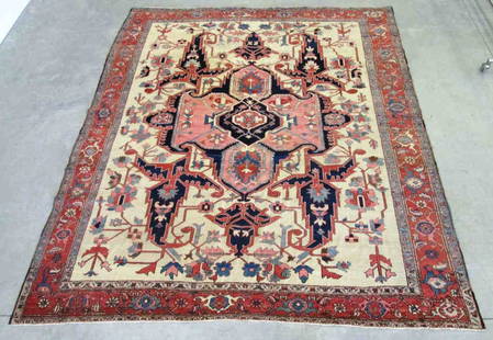 KARABAGH SOUTH CAUCASUS WOOL RUG: 8' 8" x 10' . Even wear to rug. Please inspect for accuracy.