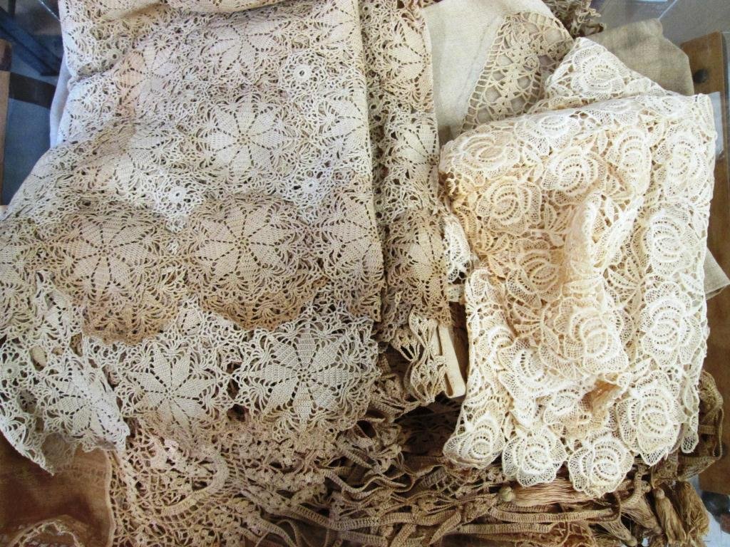 VINTAGE LACE & CROCHET LOT: Assorted darker colored lace