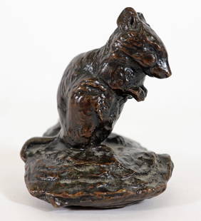 EMMANUEL FREMIET (1824 - 1910) BRONZE MOUSE: A small bronze sculpture signed E. Fremiet of a mouse on a oyster shell. 3" x 3" x 2.75". From the estate of Andrew Cunningham Ware.