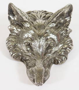 WOLF HEAD LETTER OR PHOTOGRAPH HOLDER CLIP: Mid 20th century wolf head letter holder, photograph holder, paperweight, in the style of Gucci. Measures 5.5" x 4.5" wide. From the Andrew Cunningham Ware Estate.