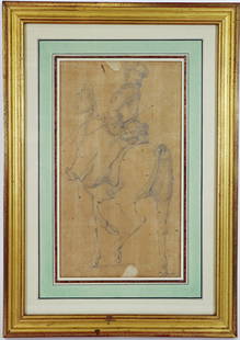 OLD MASTER MAN ON HORSEBACK PENCIL DRAWING: Old Master pencil drawing / sketch of a man on horseback. Attributed to / style of Pierre Puget (1622-1694) Measures approximately 10.5" x 6" (sight) and 16" x 11.25" w/ frame. From the estate of Andr