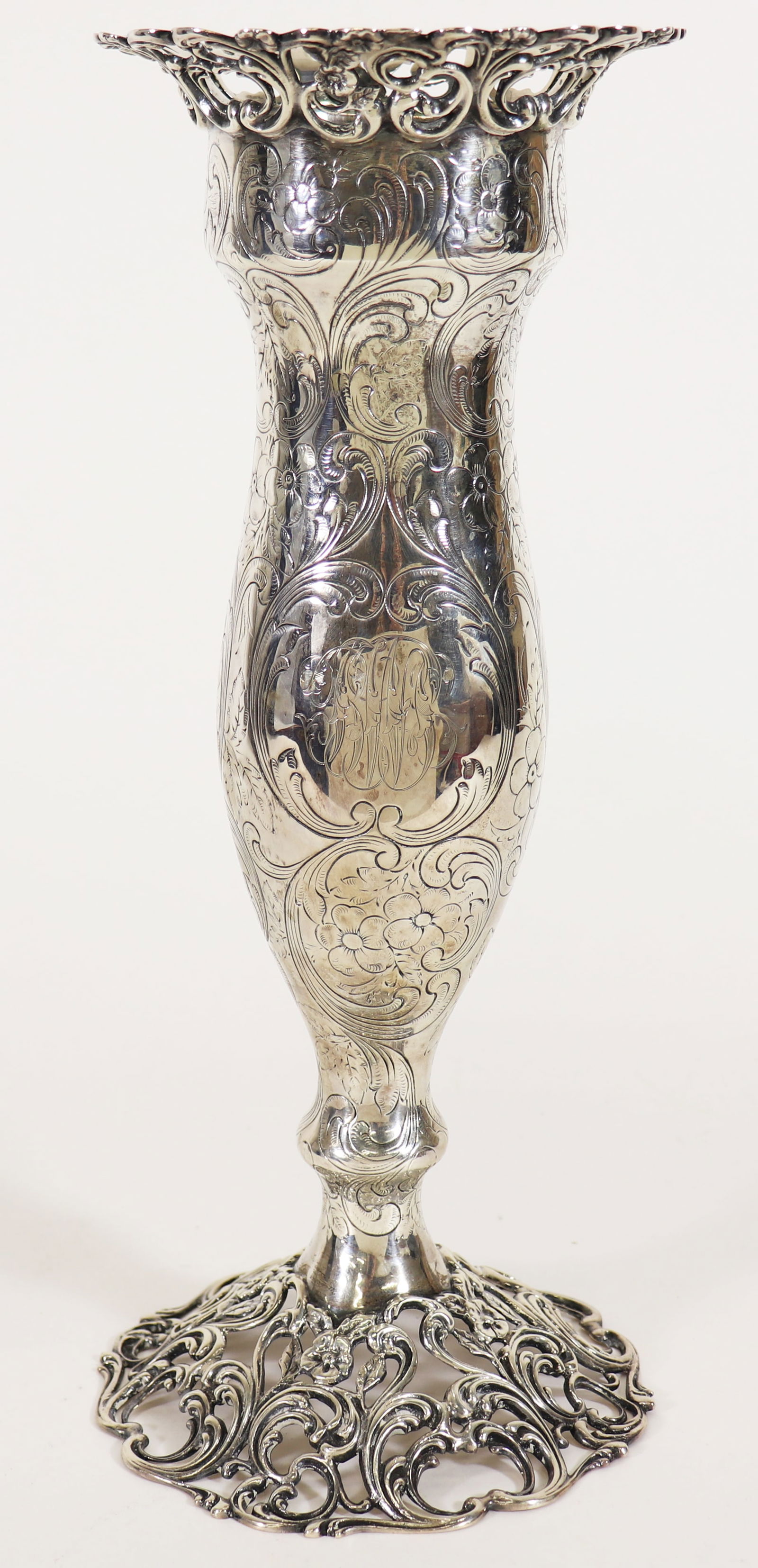 AMERICAN STERLING SILVER HAND CHASED VASE (1 of 5)