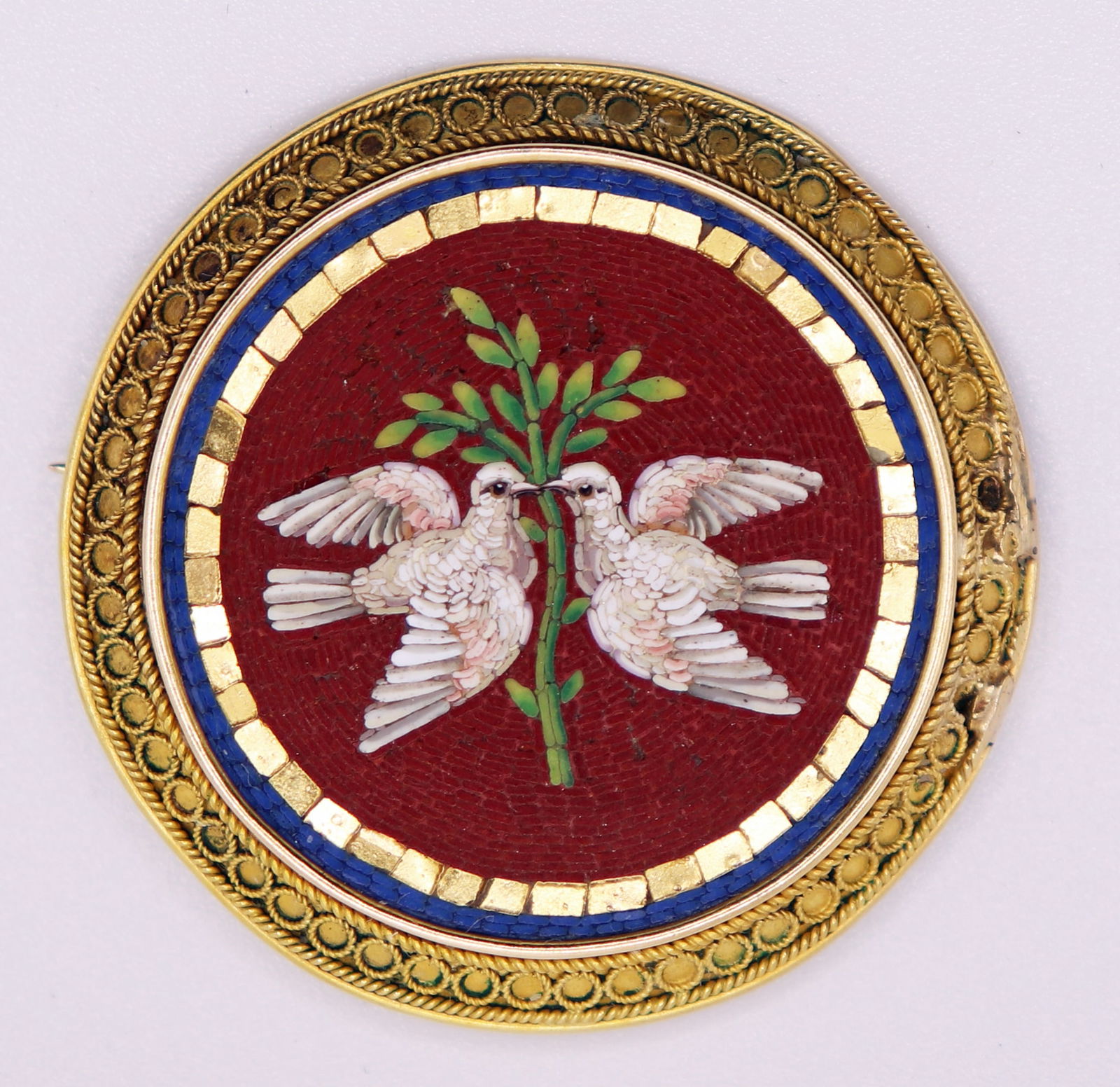 18K GOLD DOVES OF PLINY MICRO MOSIAC BROOCH (1 of 4)