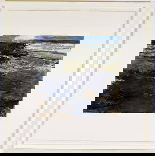 DONALD TESKEY "FRACTURED SHORELINE V": Donald Teskey (b. 1956) Carborundum & Intaglio colored print titled "Fractured Shoreline V". Pencil signed and numbered 4/75. Measures approximately 27" x 27" and 30.5" x 30.5" w/ frame.